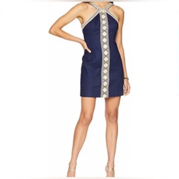 green emerald velvet dress Navy Embroidered Sleeveless Dress main image 0